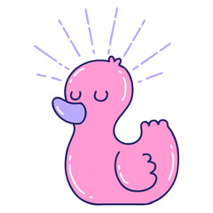 illustration of a traditional tattoo style rubber duck in bright neon color