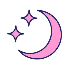 tattoo in traditional style of a moon and stars in bright neon color