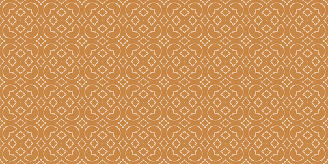 Elegant vector floral seamless pattern in arabesque style. Vintage texture with outline flowers, leaves, diamonds, curved lines. Abstract modern geometric background. Golden ornament. Repeated design