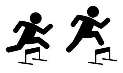 ハードルを跳び越える人々のピクトグラム