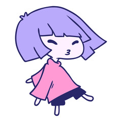 cartoon illustration of a cute kawaii girl in bright neon color