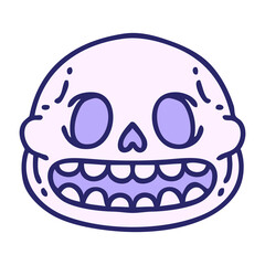 cartoon of a spooky halloween skull in bright neon color