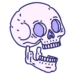 tattoo in traditional style of a skull in bright neon color