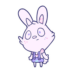cute cartoon rabbit shrugging shoulders in bright neon color