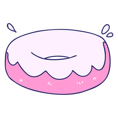 hand drawn quirky cartoon iced donut in bright neon color