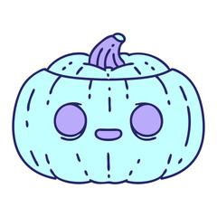 cartoon of a spooky halloween pumpkin in bright neon color