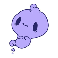 cartoon illustration of a kawaii cute ghost in bright neon color