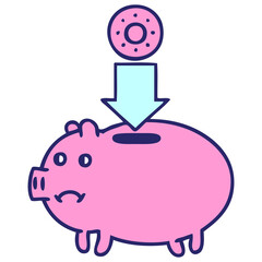cute cartoon of a piggy bank in bright neon color
