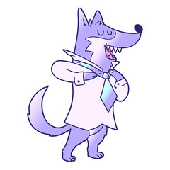 cartoon office wolf getting dressed in bright neon color