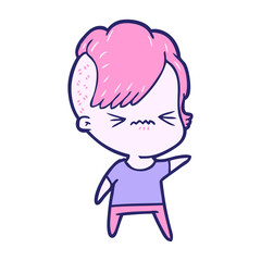 cartoon annoyed hipster girl in bright neon color