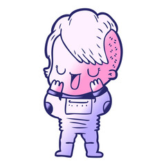 Fototapeta premium cute cartoon girl with hipster haircut in bright neon color
