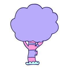 cartoon doodle tree in bright neon color