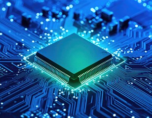 Circuit board with glowing processor