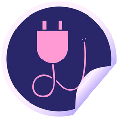 circular peeling sticker cartoon of a electrical plug in bright neon color