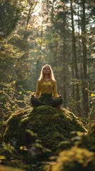 Tissu par mètre  Woman Meditating in Sunlit Forest  © s1llu