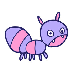 cartoon doodle anxious ant in bright neon color