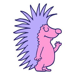cartoon doodle spiky hedgehog in bright neon color