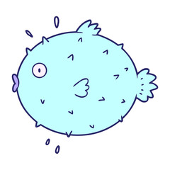 cartoon puffer fish in bright neon color