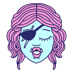 Retro Tattoo Style orc rogue character face in bright neon color