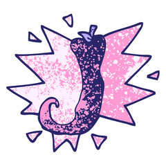 grunge textured illustration cartoon red hot chili in bright neon color