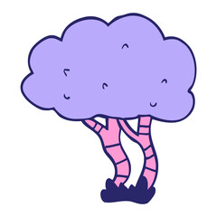 cartoon doodle tree in bright neon color