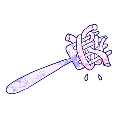 cartoon spaghetti on fork in bright neon color