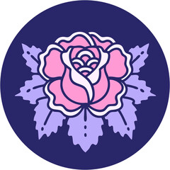 iconic tattoo style image of a rose in bright neon color