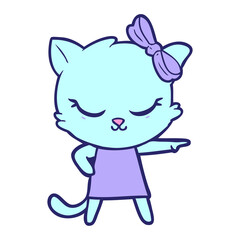 cute cartoon cat with bow in bright neon color