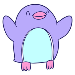 cartoon penguin jumping for joy in bright neon color