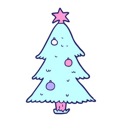 Fototapeta premium cartoon christmas tree in bright neon color