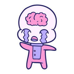 cartoon big brain alien crying in bright neon color