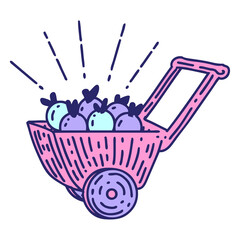 illustration of a traditional tattoo style wagon of apples in bright neon color