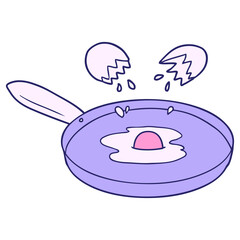 cartoon pan frying egg in bright neon color