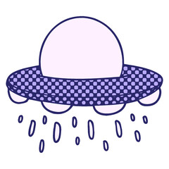 cartoon flying saucer in bright neon color