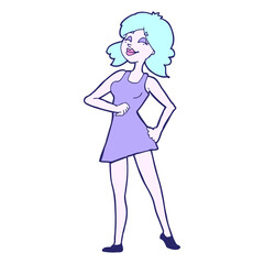 cartoon proud woman in bright neon color