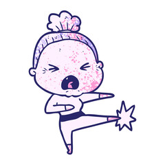 cartoon angry old woman in bright neon color