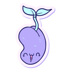 sticker of a cute cartoon seed sprouting in bright neon color