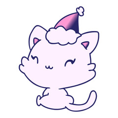 hand drawn christmas gradient cartoon of kawaii cat in bright neon color
