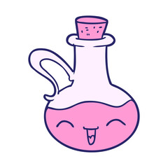 cartoon happy bottle of olive oil in bright neon color
