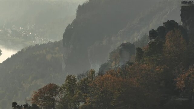 SAXON SWITZERLAND, Wehlnadel Sachsische Schweiz, Sachsen, GERMANY. Neurathen Castle, Pavilionaussicht, Ferdinandstein.