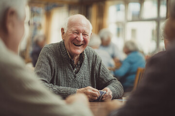 Elderly Man Enjoying Card Game with Friends