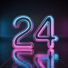 Glowing neon number 24 typography with modern cyberpunk light effects, futuristic digital artwork for posters, parties, events, signage, birthdays, branding and creative design, Generative AI  
