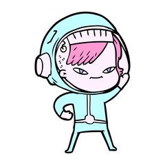 cartoon astronaut woman in bright neon color