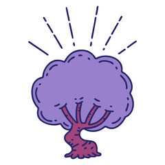 illustration of a traditional tattoo style tree in bright neon color