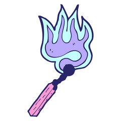cartoon burning match in bright neon color
