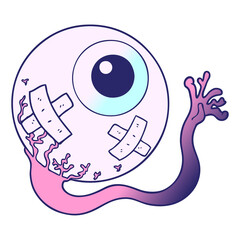 cartoon injured eyeball in bright neon color