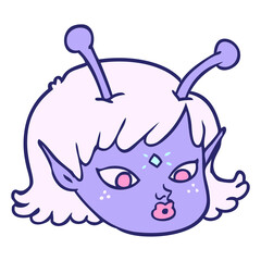 cartoon alien space girl face in bright neon color