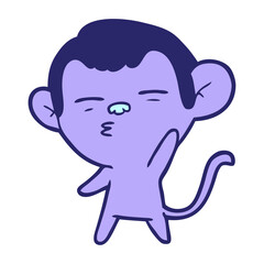 cartoon suspicious monkey in bright neon color