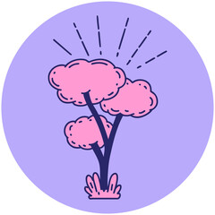 icon of a tattoo style tree in bright neon color