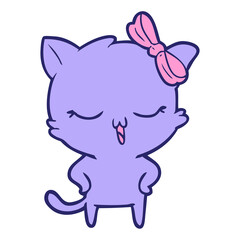 cartoon cat with bow on head and hands on hips in bright neon color